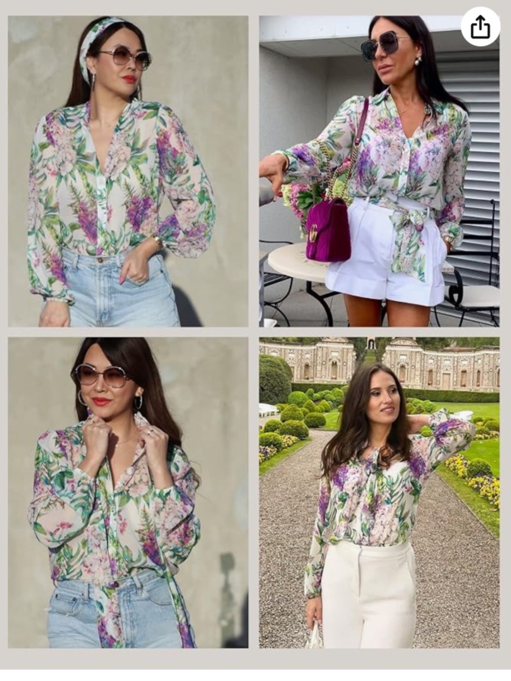 LilySilk X MIM Women's Floral 2 in 1 Silk Blouse Long Sleeve 100% Silk Shirt Top